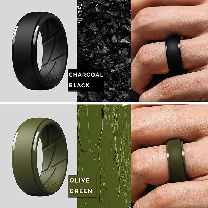 ThunderFit Men's Silicone Rings 10mm Wide 2.5mm Thick Rubber Bands, Breathable, Variety Multipack 1-10