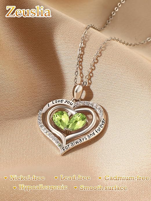 Valentine's Day Gifts for Wife 925 Sterling Silver Double Birthstone Pendant Necklaces I Love You for Always and Forever Necklace Anniversary Birthday Gifts for Wife Girlfriend Mom Her