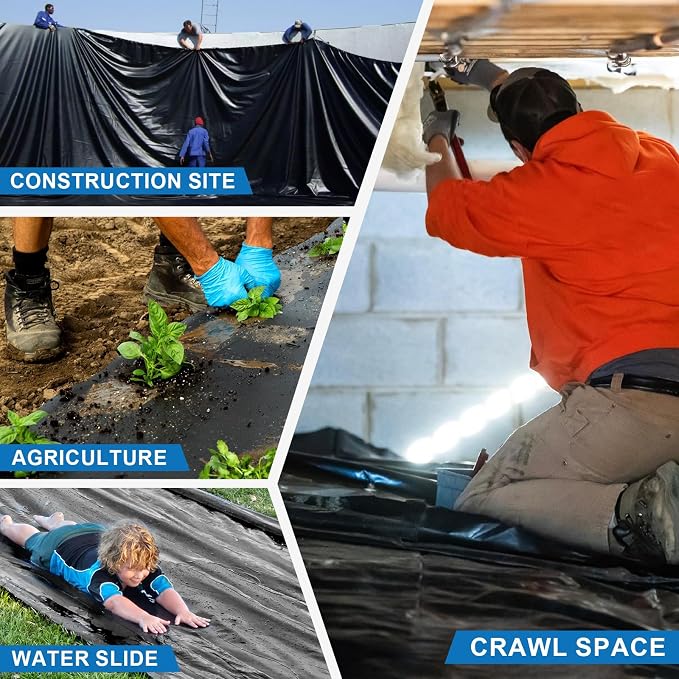 Black Plastic Sheeting, 6 Mil 12' x 100', Crawl Space Vapor Barrier, Vapor - Image 8