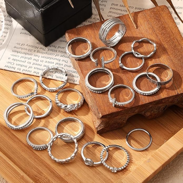 KISS WIFE Goldenen Silvery Black Kunckle Rings Set for Women, Dainty Simple Trendy Cute Stackable Finger Rings Pack, Perfect for Stacking Layering on Thumb and Knuckle, Mixed Size, Jewelry Gift
