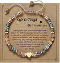 Natural Stone Heart Charm Bracelet - Adjustable Beaded Jewelry for Women, Thinking of You Gift.