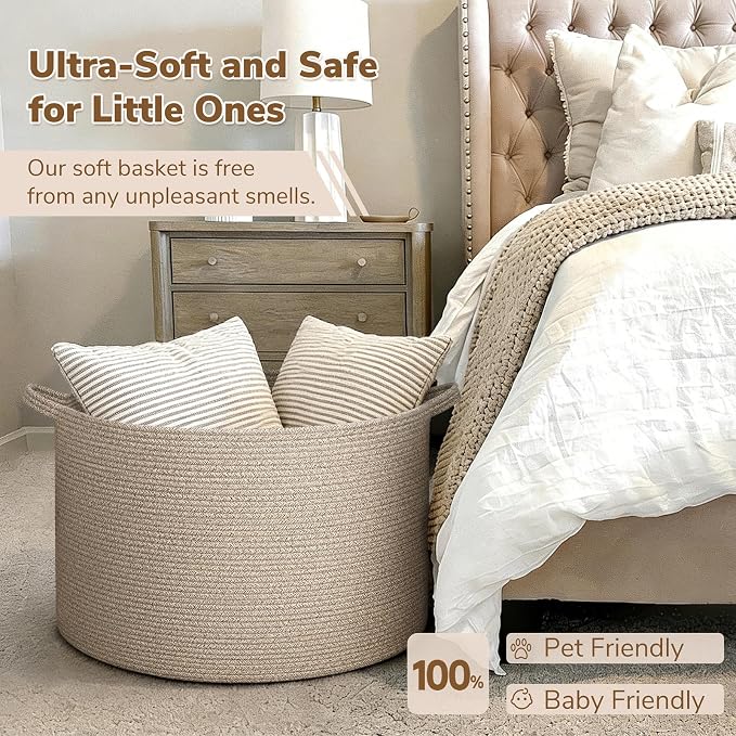 INDRESSME 115L Extra Large Woven Wicker Blanket Basket Living Room | 23.6" x - Image 5