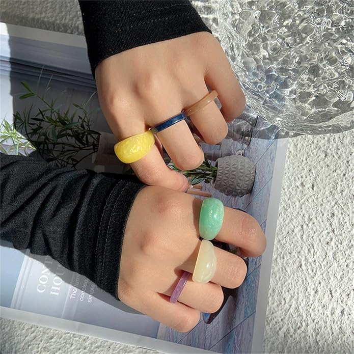 Multicolor Resin Chunky Rings for Women,Acrylic Plastic Rin Knuckle Finger Cute Trendy Aesthetic Y2k Statement Ring Vintage Simple Geometric Rings Jewelry