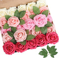 AmyHomie Seriesa Red Rose 25pcs Real Looking Artificial Flowers w/Stem | Bouquet by AmyHomie