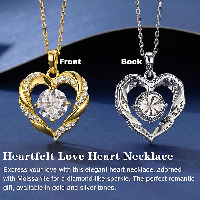 MOOSEA Valentines Day Gifts for Women Wife, 1-3 Carat D Color VVS1 Clarity Moissanite Heart Pendant Necklaces Anniversary Birthday Gifts for Wife Mom Daughter 925 Sterling Silver Necklace