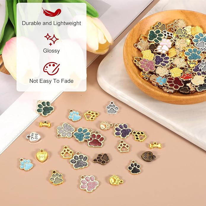 MECCANIXITY Dog Paw Print Charms, Alloy Enamel Footprint Pendants Animal Footprint Pendant for Jewelry Making