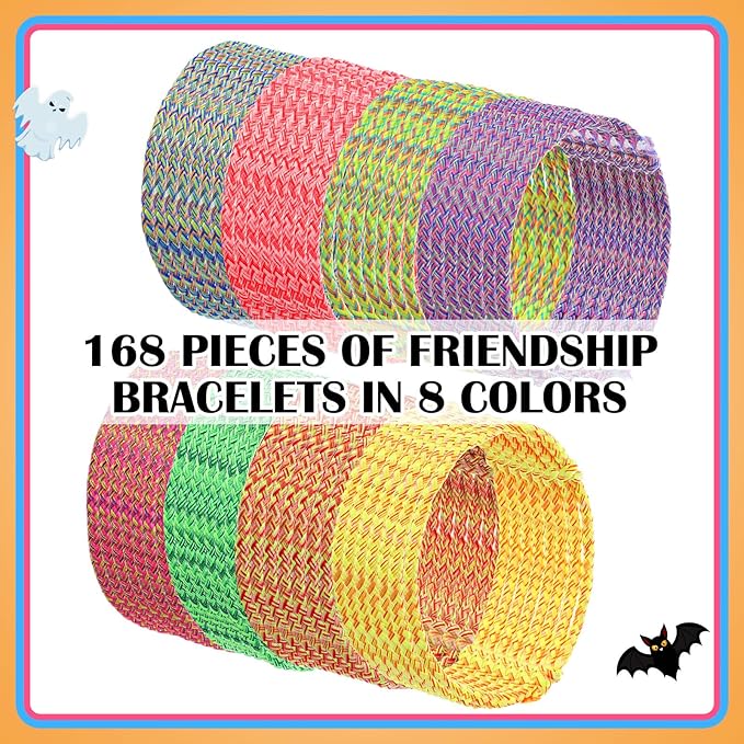 Remerry 168 Pcs Friendship Bracelets Adjustable Woven Rope Bracelets Bulk Valentine's Day Birthday Party Favors & Goodie Bag Stuffers, 8 Assorted Colors(Vivid Colors)