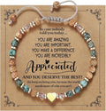 Natural Stone Heart Charm Bracelet - Adjustable Beaded Jewelry for Women, Thinking of You Gift.