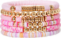 GOOJIDS Surfer Heishi Clay Bead Bracelets for Women Bohemian Stackable Gold Plated Beaded Stretch Bracelets Elastic Layering Friendship Bracelets Set Boho Jewelry