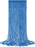 YAXINRUI 12 PCS Blue Bead Necklaces, Mardi Gras Christmas Bead Necklaces, Blue Patriotic Necklace, 33 Inch Round Beaded Necklaces for Mardi Gras Christmas 4th of July Festive Events