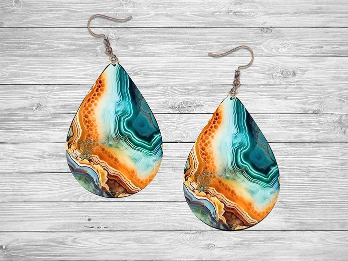 Teardrop Wood Earrings Light Weight Printed Image Dangle Jewelry, Fun and Funky