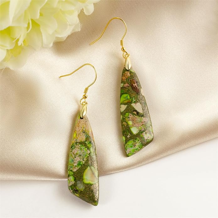 SELOVO Jasper Stone Earrings for Women Trendy Dangle Earrings Fishhook Drop Earrings
