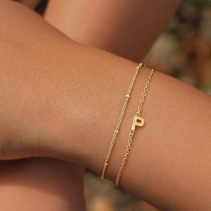 Turandoss Gold Initial Bracelets for Women Girls Valentines Day Gifts - 18K Gold Plated Layered Letter A-Z Initial Bracelets Dainty Bracelet Jewelry Gift for Women Girls Valentines Day Gifts for Her