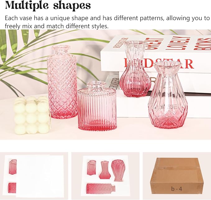 Set of 4 Glass Bud Vase Set, Small Vintage Clear Flower Vase Centerpieces - Image 6