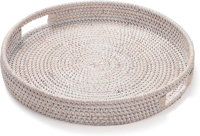 13.8 inch Round Rattan Tray, Decorative Coffee Table Tray, Ottoman Tray - Image 8