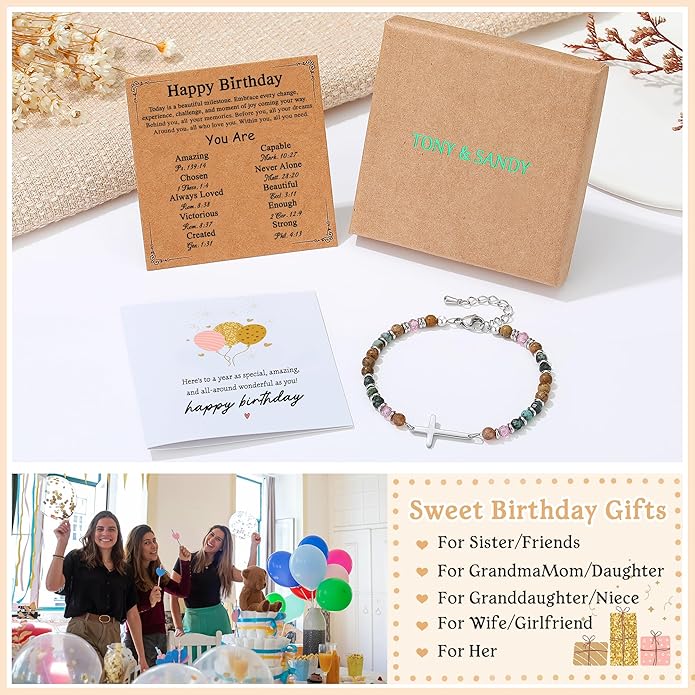 TONY & SANDY Christian Cross Bracelet for Women, Valentine's Day Gifts for Her, Confirmation Baptism Easter Gifts, Unique Gift for Friends Daughter Mom Sister in Christ Birthday Christmas