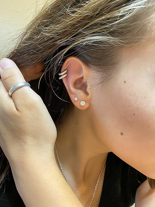 925 Sterling Silver Small Hoop Earrings Cubic Zirconia Huggie Hoop Earrings, 3 Pairs 14K White Gold Plated Cartilage Piercing Earrings Ear Cuff Tiny Hoop Earrings for Women Men