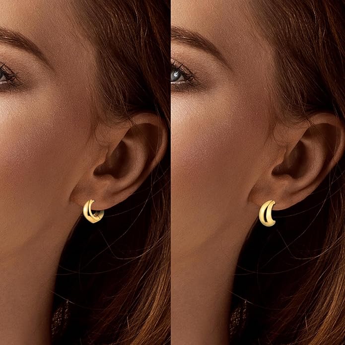 Wgoud 6 Pairs Gold Hoop Earrings Set for Women, 14K Gold Plated Hypoallergenic Lightweight Chunky Open Huggie Hoops Earrings Jewelry for Gifts.