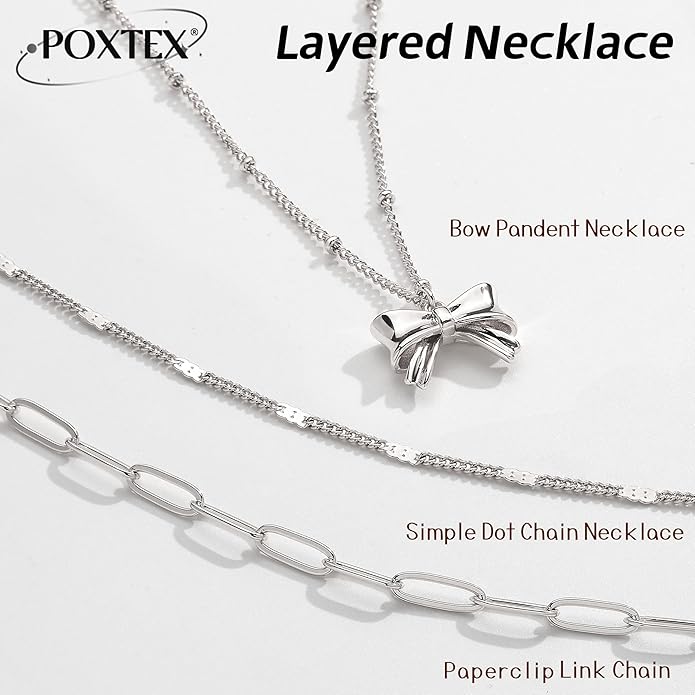 Layered Gold Necklaces for Women, Stackable Dainty 14K Gold Silver Plated Trendy Simple Heart Diamond Cross Bow Circle Pendant Paperclip Choker Dot Chain Necklace,Jewelry Set Gifts for Women