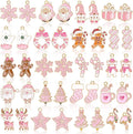 MARFOREVER 40 Pcs/20 Pairs Christmas Charms for Jewelry Making, Pink Christmas Enamel Charm Holiday Xmas Bangle Pendants for Bracelet Necklace Earrings Making Accessories