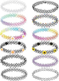 BodyJ4You 12PC Tattoo Choker Necklace for Women - 90s Choker Necklaces Y2K Fashion Trendy Vintage - Emo Black Choker Rainbow Pink White Purple Neon Green Blue Daisy Flower