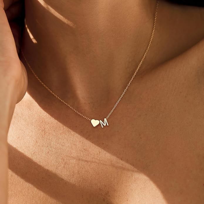 Initial Necklace for Women 18K Gold Plated Stainless Steel Tiny Heart Letter Necklace Personalized Name Necklace