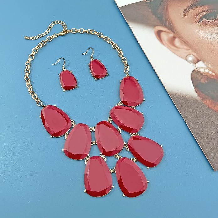 Firstmeet Chunky Bubble Statement Collar Necklace with Earrings for Women