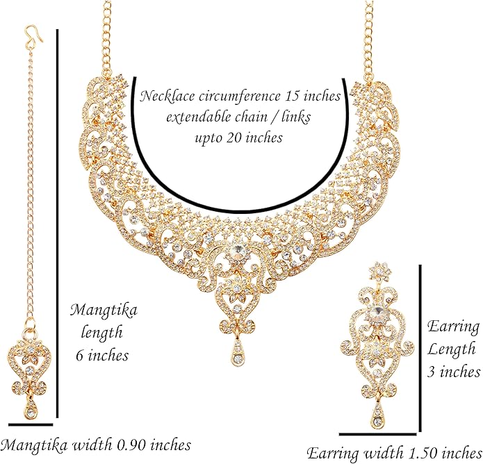 Touchstone Indian jewelry set for women bollywood gold jewellery wedding outfits necklace sets earrings bridal maang tikka fancy costume girls big desi accessories rhinestone in gold or silver tone