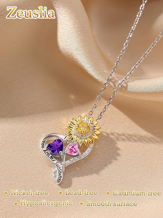 Valentine's Day Gifts for Wife 925 Sterling Silver Double Birthstone Pendant Necklaces I Love You for Always and Forever Necklace Anniversary Birthday Gifts for Wife Girlfriend Mom Her