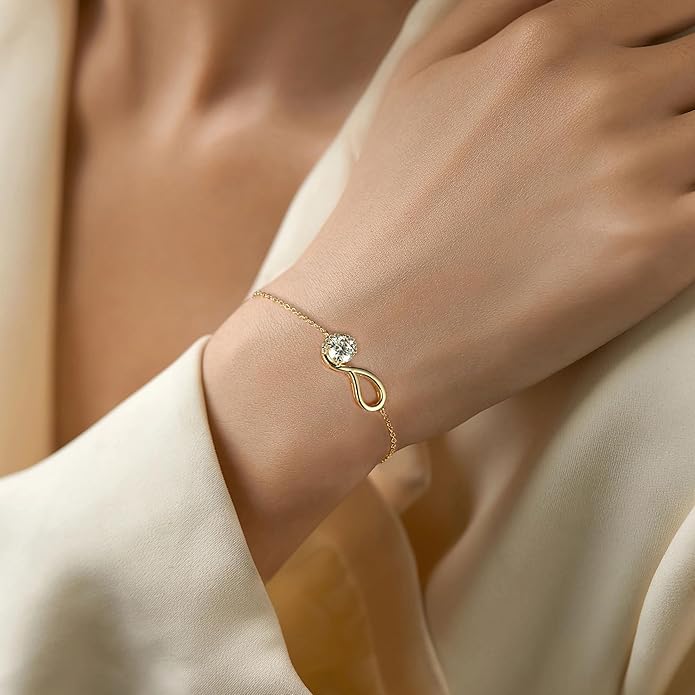 1ct Moissanite Infinity Bracelet, D Color VVS1 925 Sterling Silver Link Bracelet, Adjustable Chain for Women Wife Mom Birthday Jewelry Gifts