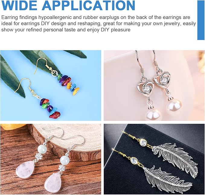 925 Sterling Silver Earring Hooks, 750PCS Earring Hooks Kit 250PCS/125Pairs Gold & Silver Hypoallergenic Earring Hooks with 250PCS Open Jump Rings and 250PCS Rubber Earring Backs for Jewelry Making