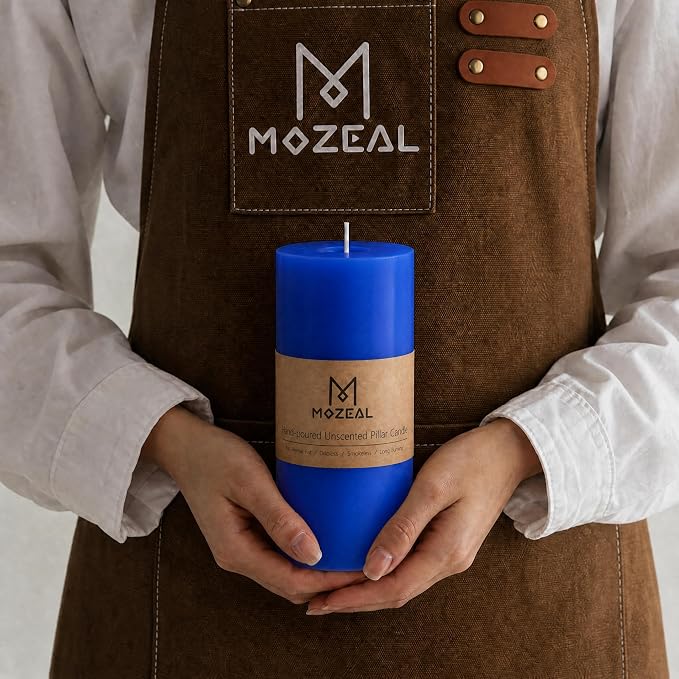 MOZEAL 3" x 8" Hand-Poured Unscented Large Candle, Smokeless Rustic Pillar - Image 2