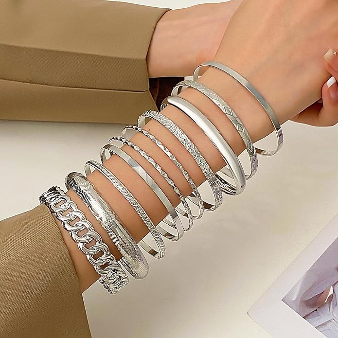 16Pcs Gold Bangle Bracelets for Women - Multi Layer Stackable Textured Bracelets Boho Jewelrys Set.