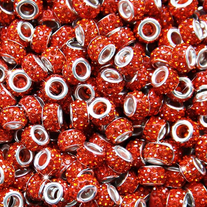 60Pcs Rhinestone Large Hole Beads Spacer Beads Orange European Craft Big Beads Large Hole Rhinestones Lampwork Murano Bead Fairy Wand Garden Beads for DIY Bracelet Necklace Jewelry Making Supplies