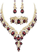 BriLove Women's Wedding Bridal Austrian Crystal Teardrop Flower Cluster Statement Necklace Dangle Earrings Jewelry Set for Party Prom