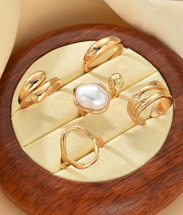 YEEZII 20 Pcs Gold Ring Set for Women, Chunky Statement Flower Finger Midi Rings, Big Boho Stacking Rings Pack Trendy Stuff Jewelry Gift