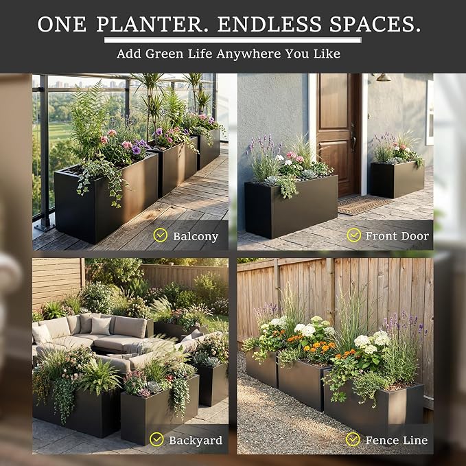 Metal Planter Box 32 Inch Outdoor, Galvanized Steel Raised Garden Bed | - Image 7