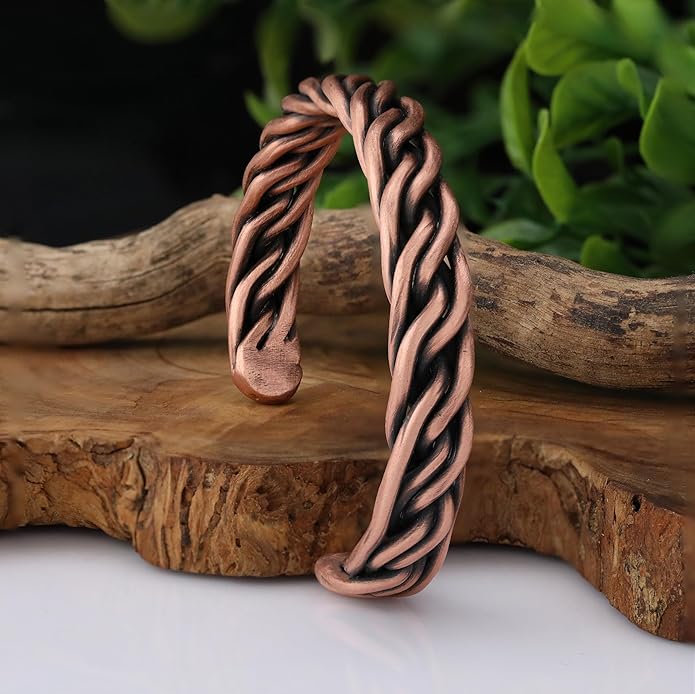 Handmade Elegant Copper Bracelet for Women and Men-Pure Copper Bracelet for Pain Relief and Stress Relief-Adjustable, Thickest, Twisted Copper Wire Bracelet to Fit many Size Wrist(folded)