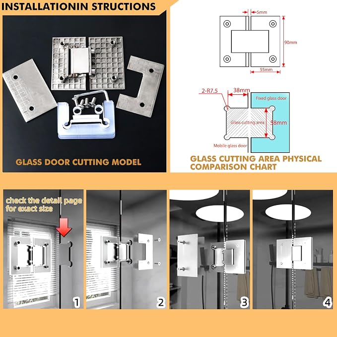 Alise Glass Shower Door Hinges, 180 Degree Shower Door Hinges - Image 3