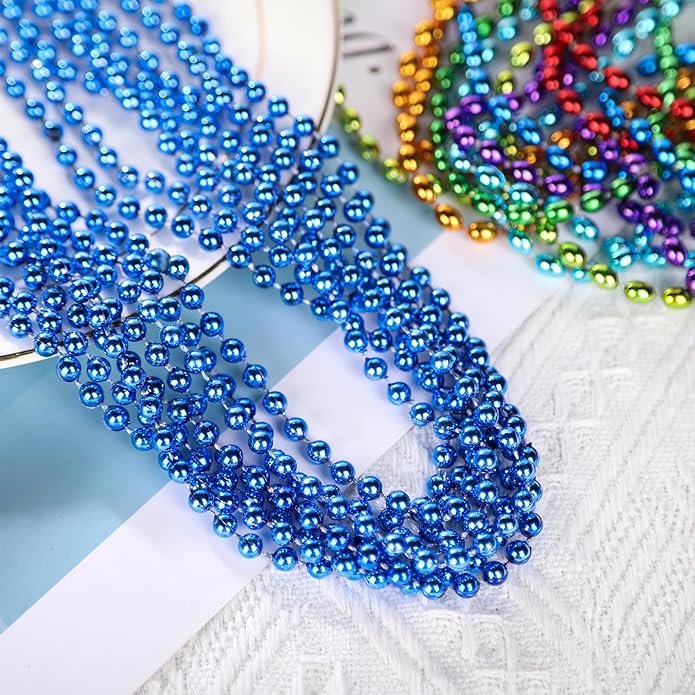 Mardi Gras Beads Necklaces, 33 Inch Plastic Beads for Party Favors, Festival Decorations, Parade Throws, Christmas, St. Patrick's Day Celebrations