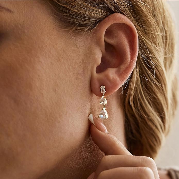Dangle Drop Earrings for Women Wedding Bridal Rhinestone Long Cubic Zircon Dangling Crystal Chandelier Sparkly 14K Gold Plated Dainty Trendy Jewelry