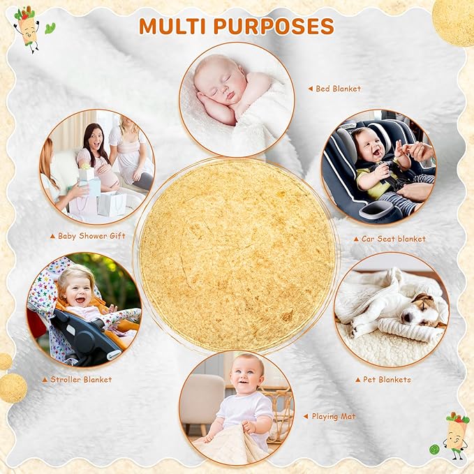 Tortilla Blanket Baby, Tortilla Blanket for Newborn Toddler, 285 GSM Soft Flannel Wearable Wrap Funny Gifts for Baby Shower Boy Girl 0-3 6 9 Months