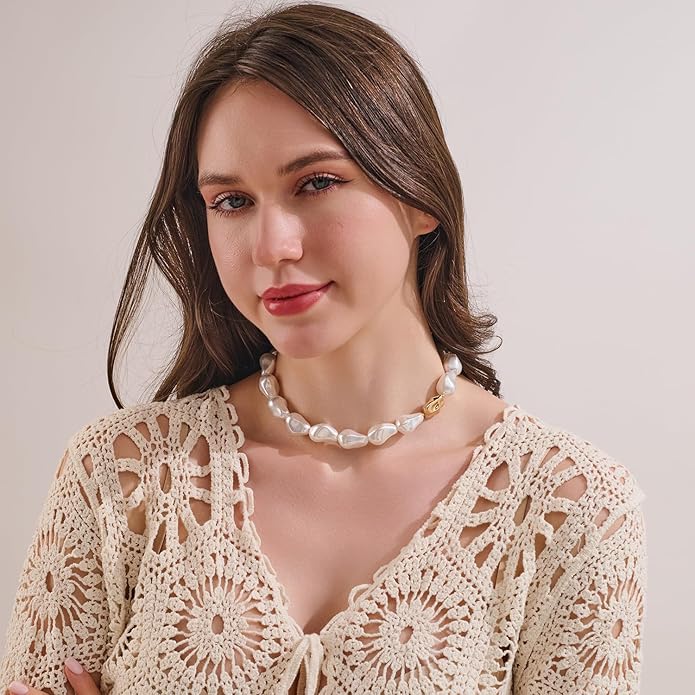 LILIE&WHITE Imitation Baroque Pearl Necklaces For Women Chunky Necklaces Choker Necklace Mermaid Necklace Beach Necklace Fashion Jewelry Gift