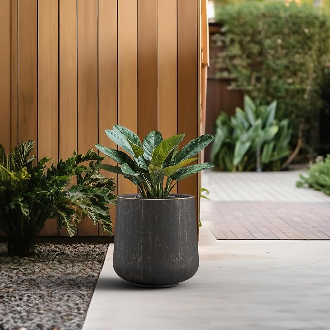 Kante Accent Round Curved Vintage BRN Concrete Planter 13" Dia, Outdoor | - Image 4