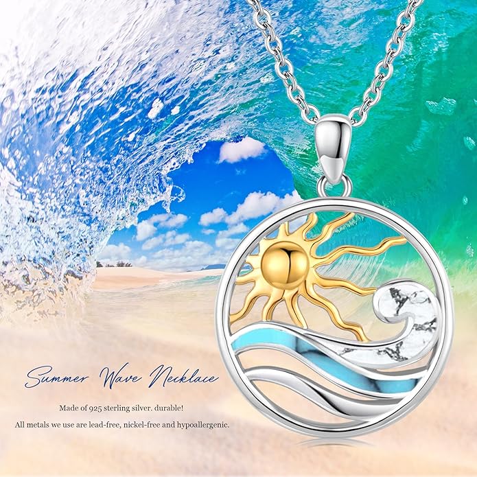 Midir&Etain Ocean Necklace 925 Sterling Silver Blue Opal Necklace Starfish/Flip Flop/Shark Pendant Beach Ocean Jewelry for Women