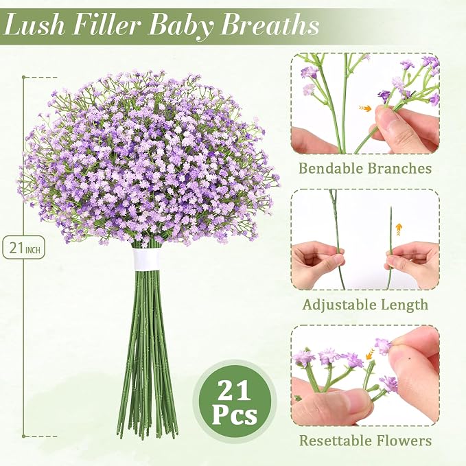 21Pcs Babys Breath Artificial Flowers, Baby Breath Flowers Artificial Bulk | - Image 9