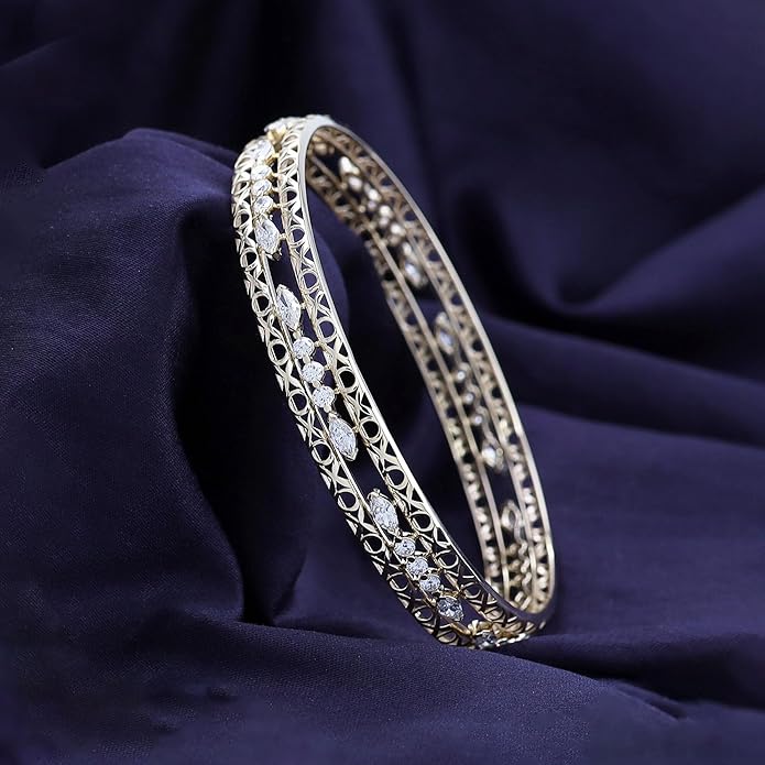 Bangle Bracelets for Women 3.65 Carat (ctw) Marquise And Round Shape Lab Grown Diamond 3-Row Cuff Bangle Bracelets In 14K Gold Over Sterling Silver Jewelry Gifts For Her Size-7.00 to 8.00 Inch