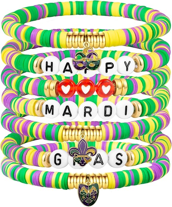 Friendship Beaded Bracelets for Women, Stackable Colorful Surfer Boho Clay Bead Stretch Bracelets
