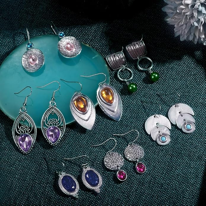 12 Pairs Teardrop Druse Crystal Drop Dangle Earrings for Women Cubic Zirconia Huggie Hoop Earring Jewelry Set Christmas Gifts