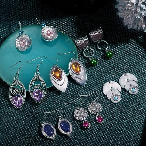 12 Pairs Teardrop Druse Crystal Drop Dangle Earrings for Women Cubic Zirconia Huggie Hoop Earring Jewelry Set Christmas Gifts
